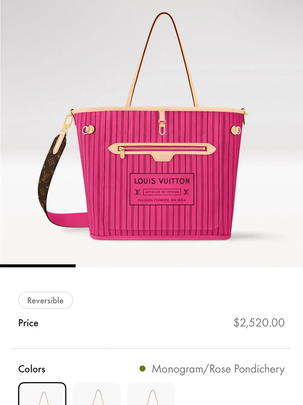 Louis Vuitton Neverfull Bandoulière Inside Out MM Rose Pondichery
